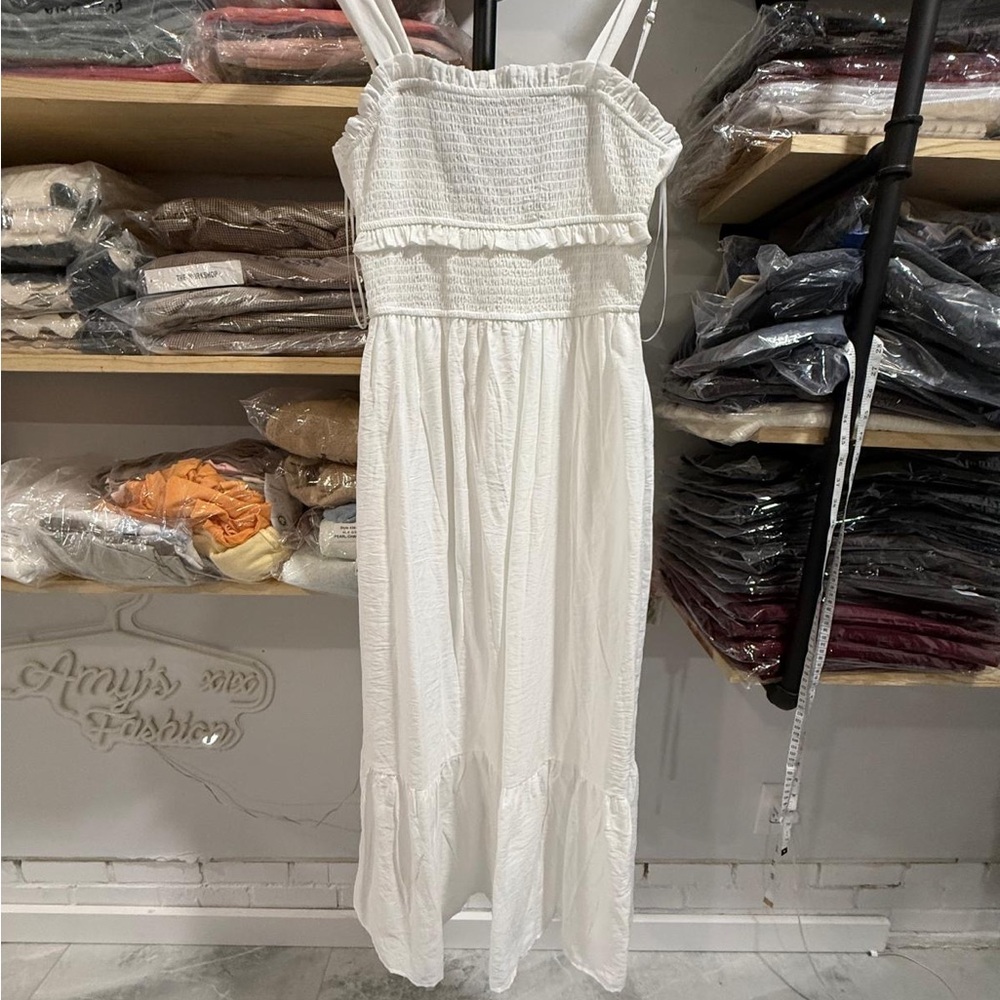 White Smocked Sundress with Ruffle Trim